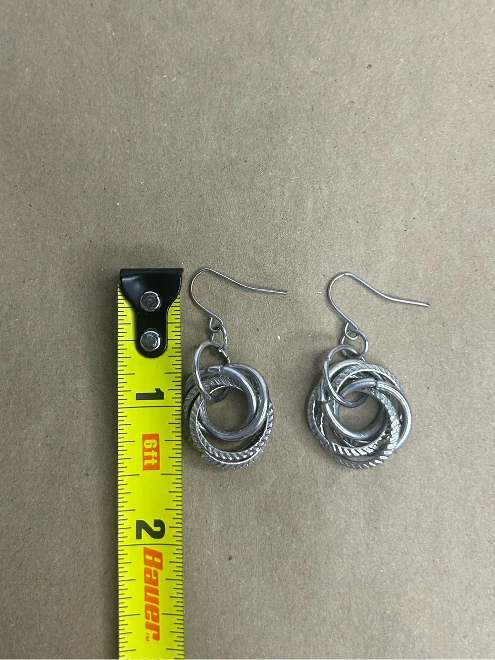 Knotted Ring Silver Tone Earrings